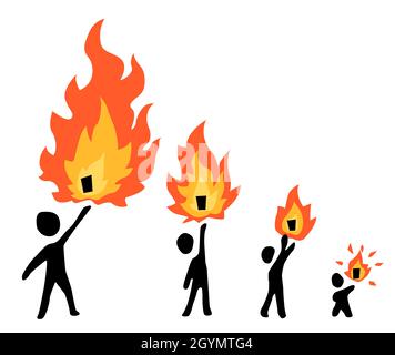 Hot item burning holding up figures silhouette stencil black, vector illustration, horizontal, over white, isolated Stock Vector