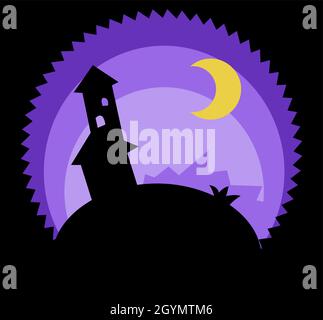 Night spot empty house focus lit circle cartoon color vector illustration, horizontal Stock Vector