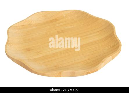 A wooden plate made of bamboo - Isolated on white background Stock Photo