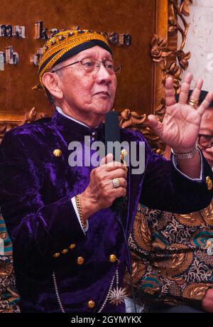 Ki Manteb Soedharsono, (31 August 1948 – 2 July 2021) was a famous shadow puppet puppeteer or a dalang from Karanganyar, Central Java, Indonesia. Stock Photo