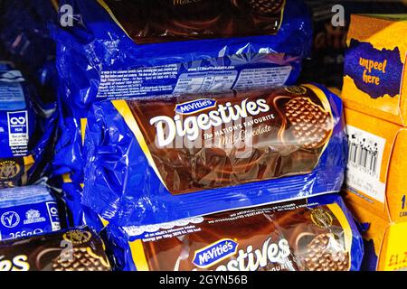 Chocolate covered digestives on a supermarket shelf Stock Photo