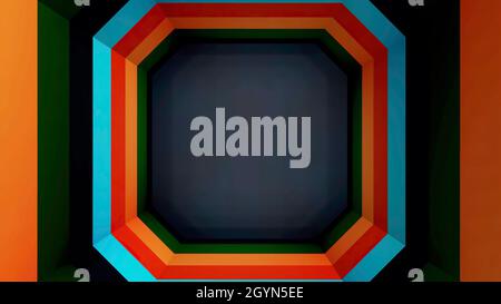 Beautiful Abstract Square Tunnel. Colored square tunnel. Stock Photo