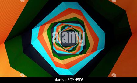 Beautiful Abstract Square Tunnel. Colored square tunnel. Stock Photo