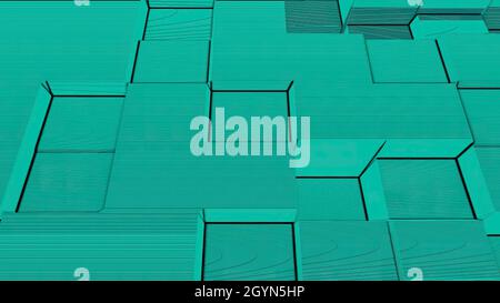 Abstract Cubes Background Random Motion, Loopable Animation. Green Cubes. Stock Photo