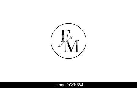 LETTERS FM LOGO DESIGN WITH NEGATIVE SPACE EFFECT FOR ILLUSTRATION USE Stock Vector
