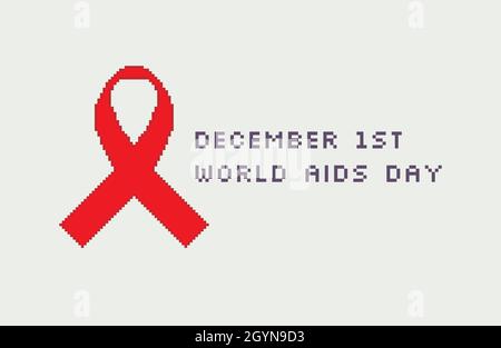 Pixel red awareness ribbon. December 1st World AIDS day. Stock Vector