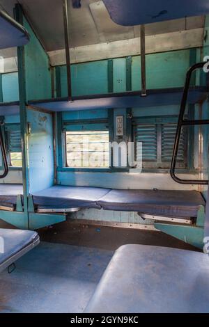 Sl Layout A sleeper class rail passenger coach on a train, New Delhi railway ...