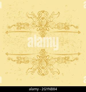 Gold vintage decorative borders. Patterned horizontal frames on a golden grunge background. Gold, yellow color. Vintage template for invitations Stock Vector