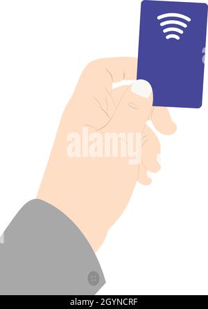 Contactless payment, credit card with hand, nfc vector illustration. Stock Vector