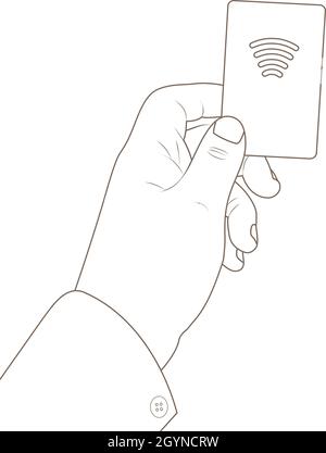 Contactless payment, credit card with hand, nfc vector illustration. Stock Vector