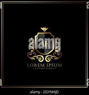 AE Initial Letter Luxury Logo template in vector for Restaurant, Royalty, Boutique, Cafe, Hotel, Heraldic, Jewelry, Fashion and other vector illustrat Stock Vector