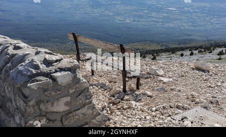 View from an old bench at the summit Mont Ventoux Stock Photo