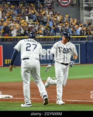 St. Petersburg, FL. USA; Tampa Bay Rays shortstop Wander Franco (5)  celebrates with center fielder Kevin Kiermaier (39) after his walk-off  homer in t Stock Photo - Alamy