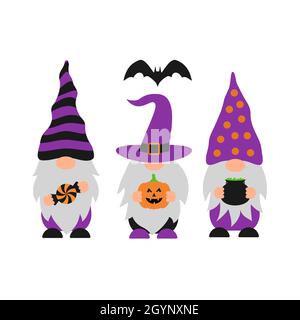 Halloween Gnomes. Cute cartoon characters. Vector template for typography poster, greeting card, banner, sticker, etc. Stock Vector