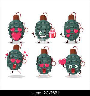 Granade firecracker cartoon character with love cute emoticon. Vector illustration Stock Vector