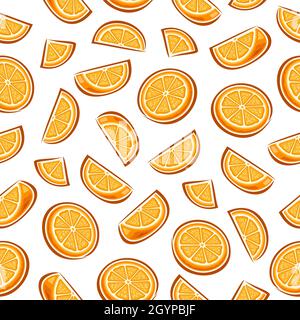 Vector Orange Seamless Pattern, square repeating background with group of sliced cartoon oranges, poster with cutout illustrations of different ripe c Stock Vector