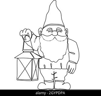 Little garden gnome with lantern Stock Vector