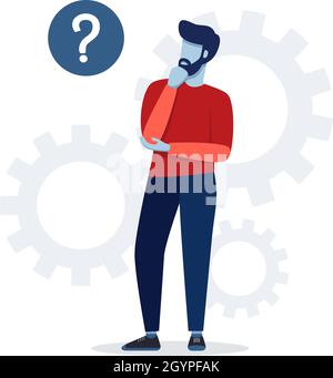 Confused person looking at question mark Stock Vector