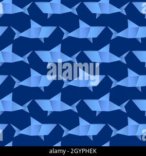 Seamless pattern with origami sharks. Vector illustration for fabric, print, clothing, wrapping paper, wallpaper. Stock Vector