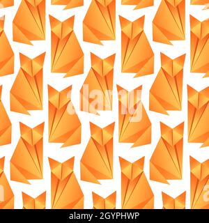 Seamless pattern with origami foxes. Illustration for fabric, print, clothing, wrapping paper, wallpaper Stock Vector