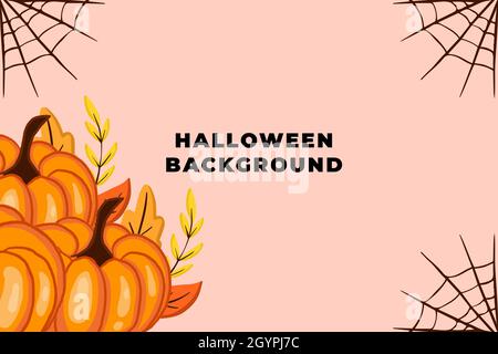 simple hand drawn halloween background with pumpkin,floral and spider web Stock Vector