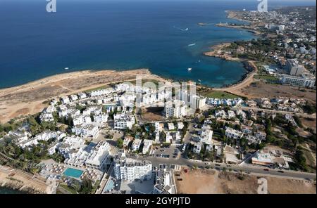 Aerial drone photograph of fig tree bay beach. Summer vacations cyprus. Stock Photo