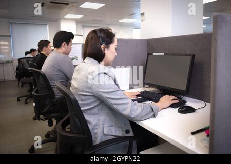 the work of the call center employees. Stock Photo