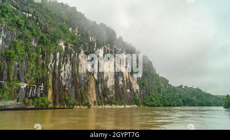 Batu Dinding, iconic landscape of limestone wall on the upper Mahakam ...