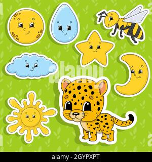 Big stickers pack set of cute cartoon characters Vector Image