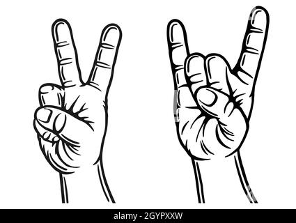 Hand gestures. Outline silhouette. Design element. Vector illustration isolated on white background. Template for books, stickers, posters, cards, clo Stock Vector