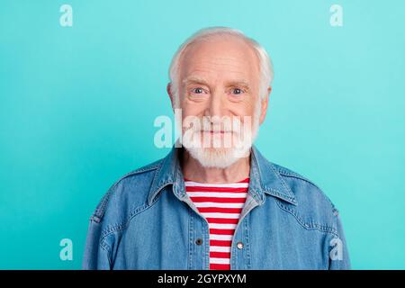 Portrait of handsome trendy cheery grey-haired man showing thumbup ...