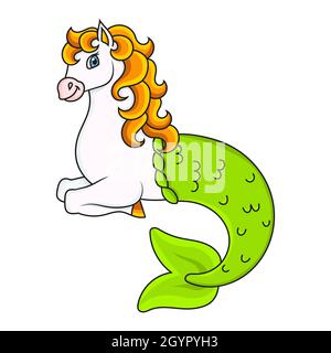 Cute mermaid horse. Cartoon character. Colorful vector illustration. Isolated on white background. Design element. Template for your design, books, st Stock Vector