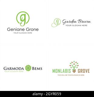 Green leaf letter g initial garden nature logo design Stock Vector