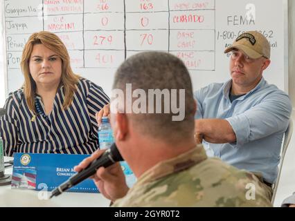 Ponce, PR, January 22, 2020 -- Jenniffer Gónzalez Colon, Resident Commissioner of Puerto Rico and other US and local officials brief US Representative Brian Mast (FL-R) at a meeting in Ponce. Photo by Liz Roll/FEMA Stock Photo