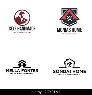 Set of home repair Worker man logo design Stock Vector