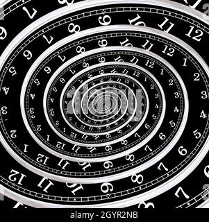 Twisted black and white watch face. Creative time funnel concept. Stock Photo