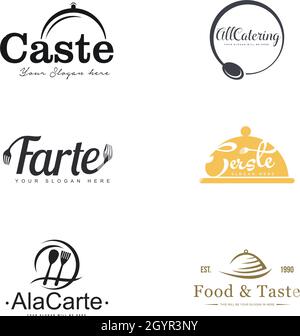Set of serving dish restaurant logo design Stock Vector