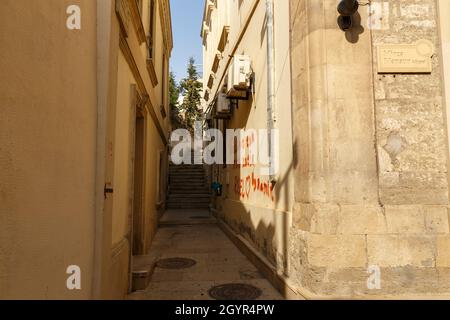 Baku, Azerbaijan - November 13, 2019: Mirza Mansur Street in the Old City of Baku. Walled City of Baku. Stock Photo