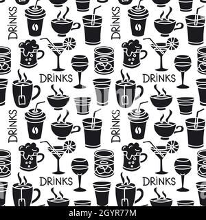 illustration of the beverages seamless black pattern Stock Vector