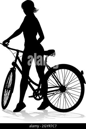 Woman Bike Cyclist Riding Bicycle Silhouette Stock Vector