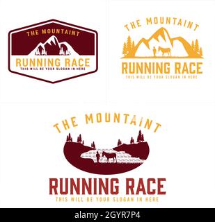 Set of badge running race sport mountain logo design Stock Vector