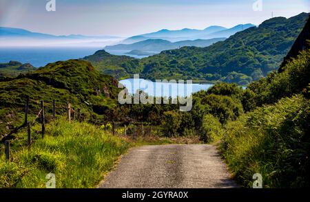 Derryvegal lough, View up Kenmare river, Beara Peninsula, County Kerry, Ireland Stock Photo