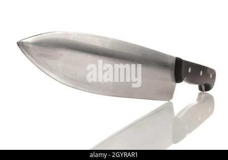 Great kitchen knife, isolated on white background. Massive cleaver for professional chefs. Stock Photo