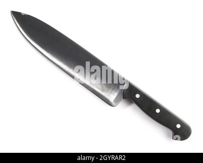 Great kitchen knife, isolated on white background. Massive cleaver for professional chefs. Stock Photo