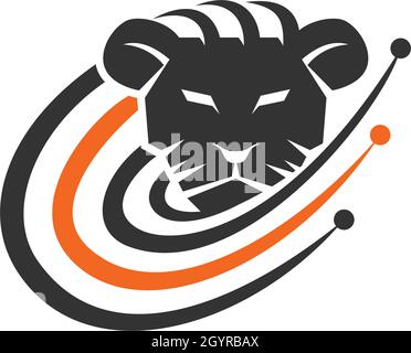 Lion Head Technology illustration emblem mascot design Template Stock Vector