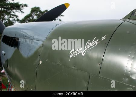 Sheringham, Norfolk, UK - SEPTEMBER 14 2019: Close of designation of 1940s Supermarine Spitfire aircraft on display during the 40s weekend Stock Photo