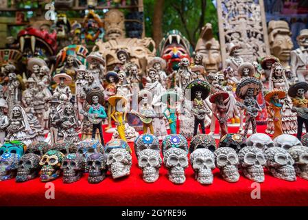 Traditional handcrafted Mexican souvenirs for sale at marketplace Stock Photo