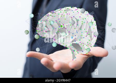 3d illustration of a human brain floating near a hand Stock Photo - Alamy