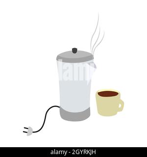 Electric kettle isometric flat vector illustration coffee cup Stock Vector