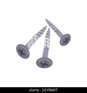 three upright metal threaded screws flat head vector drawing Stock Vector